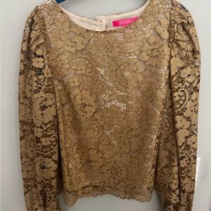 Lilly Pulitzer Gold Lace Blouse